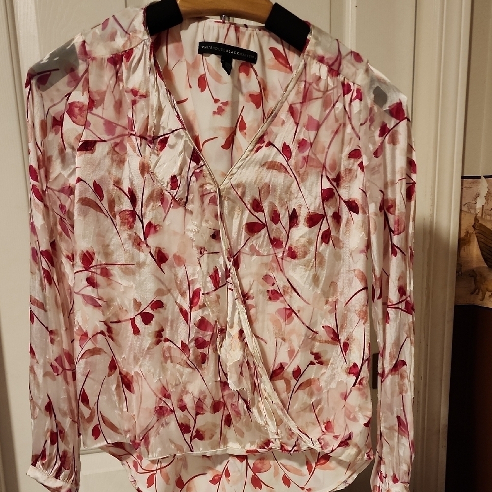 White House Black Market Pink Wrap Blouse with Notched Collar